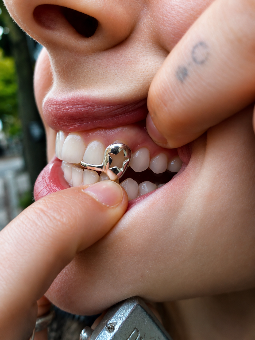 Star Window Fang Grillz With inlay , Silver, Gold,