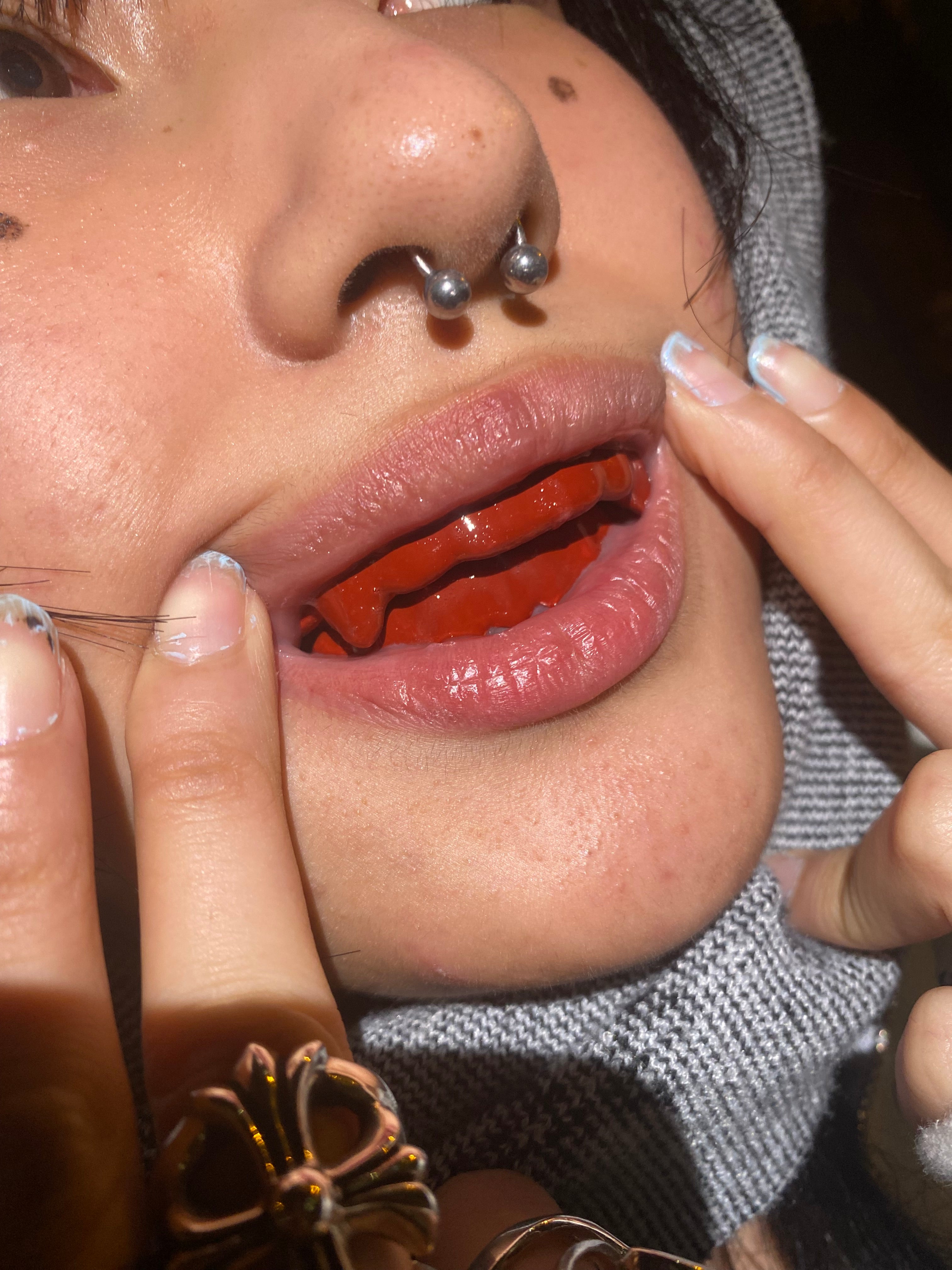 All Red enamal grillz with fangs