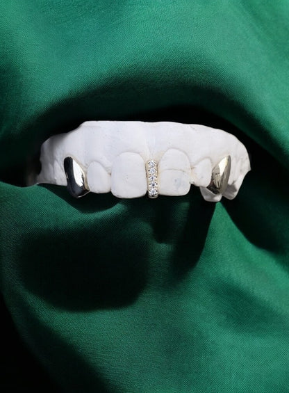 Diamond Gap Filler + Double Canine, Silver, Gold